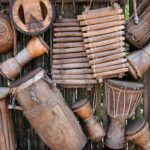 An image showing African wooden musical instruments depicting the old.