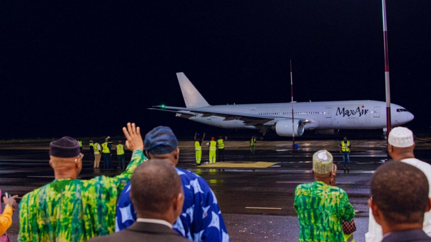 Max Air wide-body departing Gateway International Airport Ogun State
