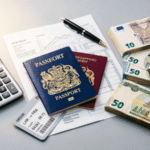 Proof of funds for UK visa and Schengen applications showing bank statements, passports, and currency for Nigerian applicants.
